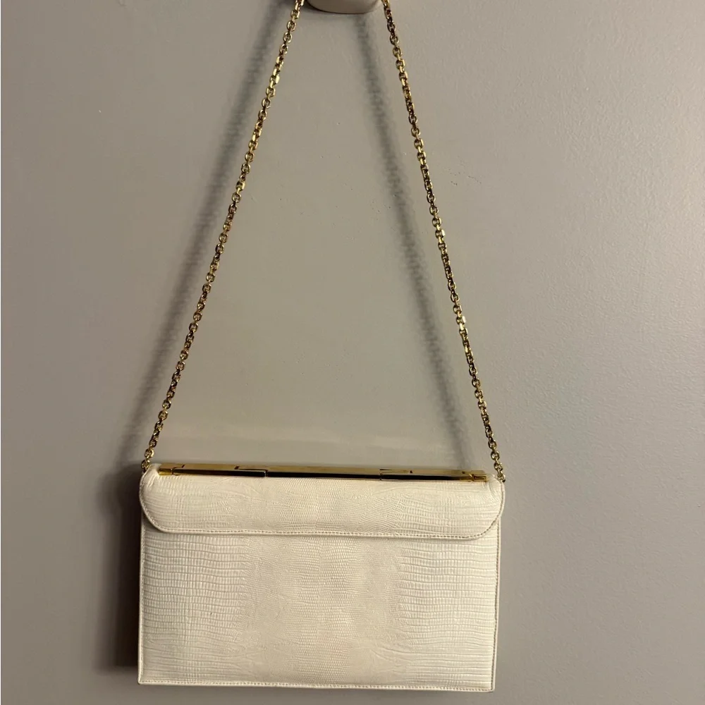 Vintage Crown by Garay Ivory Clutch Gold Chain Evening Bag 1950s 1960s